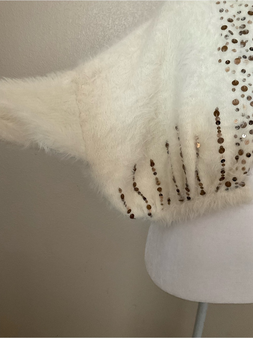 Free People White Fuzzy‎ Cropped Jacket with Sequin Embellishment women size m - Picture 4 of 14